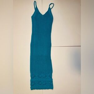 Elegant Teal Knit Midi Dress